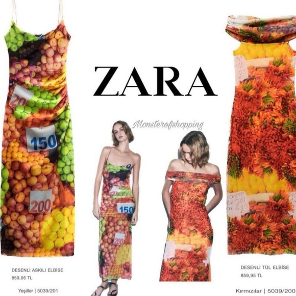(SOLD) ZARA Ruched Mesh Fruit Stand Strappy Maxi Dress Size Small - Picture 8 of 8